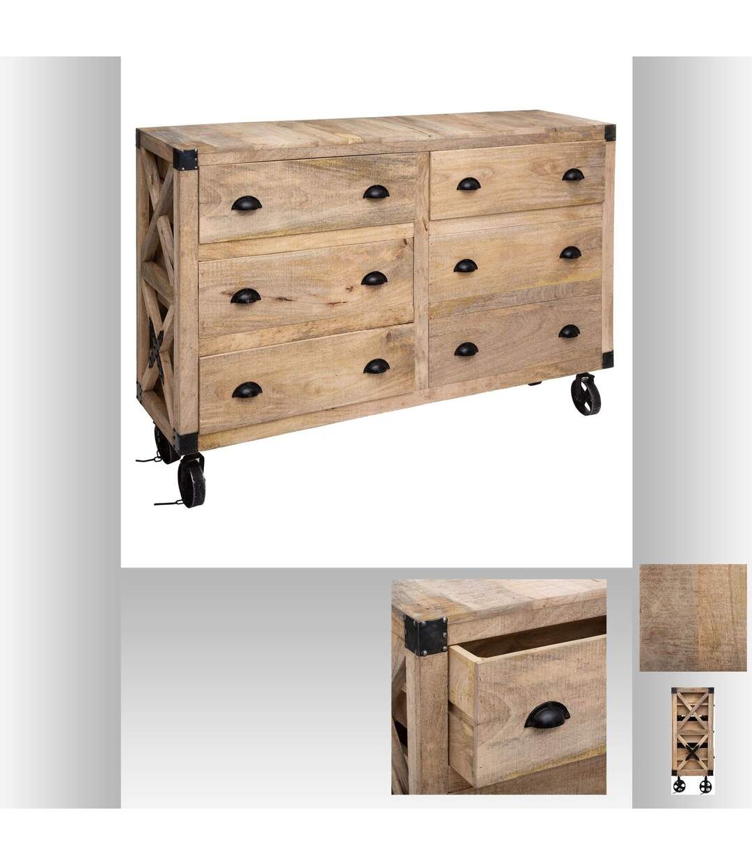 Buffet d'intérieur 6 Tiroirs Silas - Bois et métal-4