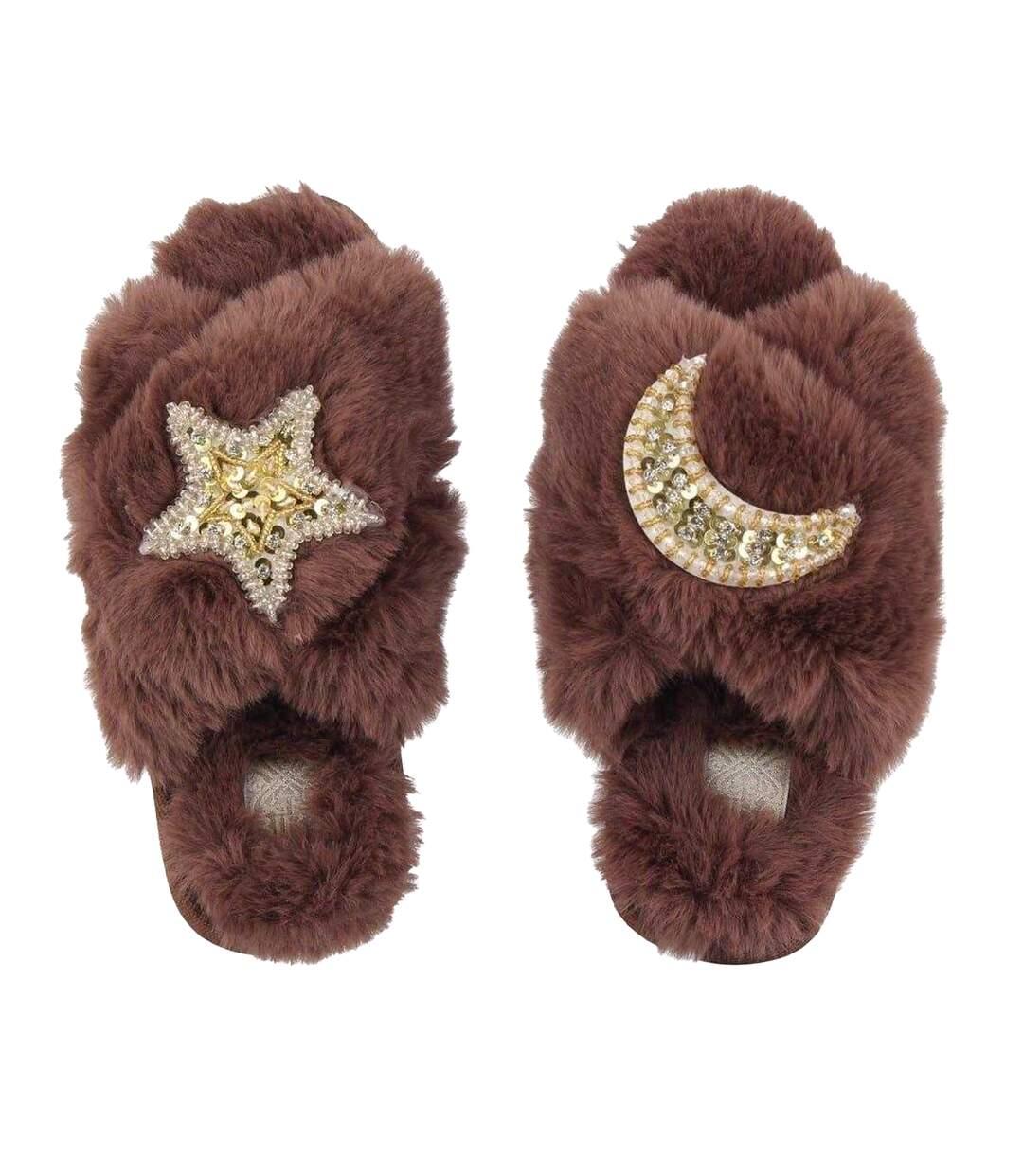 Chaussons Motif/style Lune Et Étoiles Femme Marron Biba-3