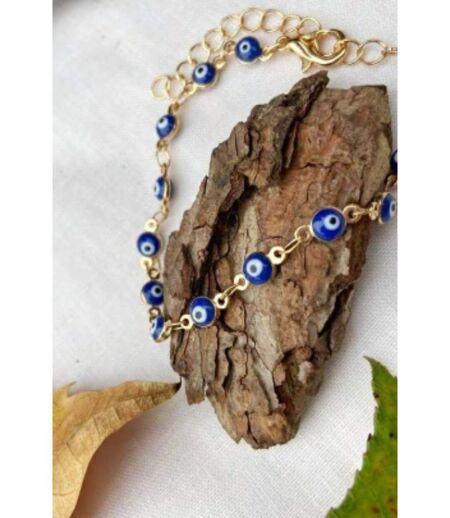 Blue Turkish Evil Eye Beaded Charm Protection Minimalist Adjustable Bracelet