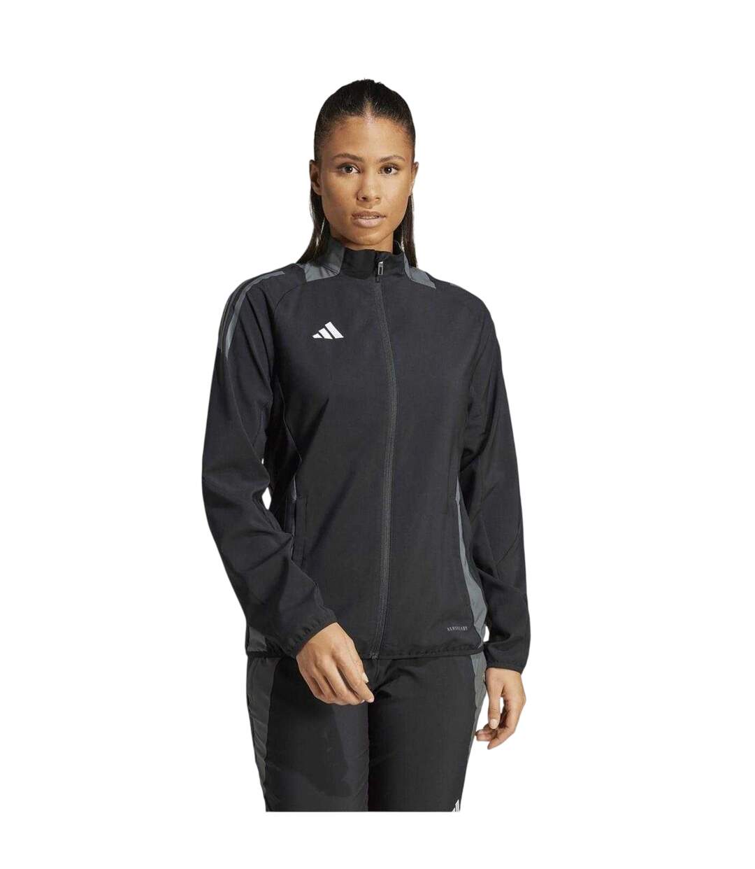 Veste De Survêtement Manches Longues Raglan Motif/style 3 Rayures Tiro Femme Noir Gris Foncé Adidas-4