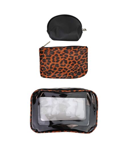 3 Piece Ladies Cosmetic Bag Set Leopard Print Makeup Toiletry Travel Bags
