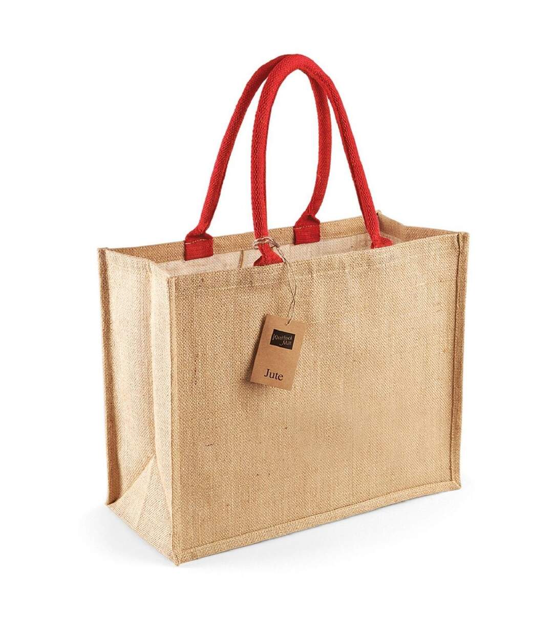 Cabas en toile de jute - W407 - beige et rouge bright