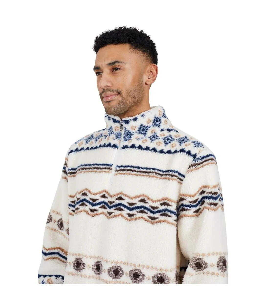 Mens Borg Quarter Zip Sweatshirt Cream Multicoloured Brave Soul-4