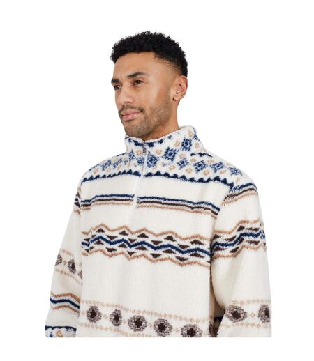 Mens Borg Quarter Zip Sweatshirt Cream Multicoloured Brave Soul