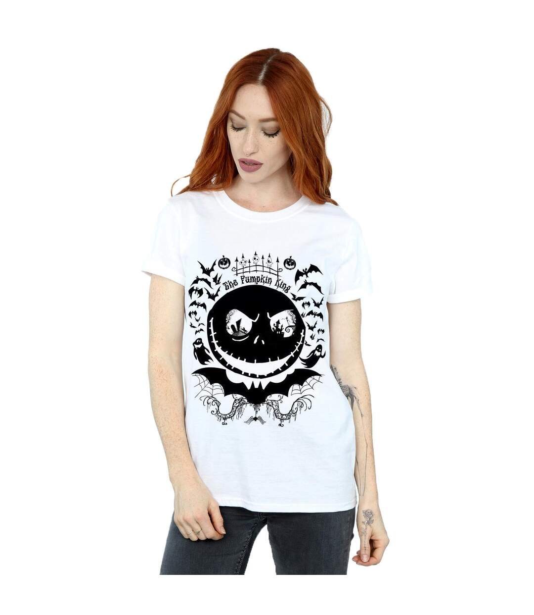 Disney Womens/Ladies Nightmare Before Christmas Jack The Pumpkin King Cotton Boyfriend T-Shirt (Blanc) - UTBI41500-2