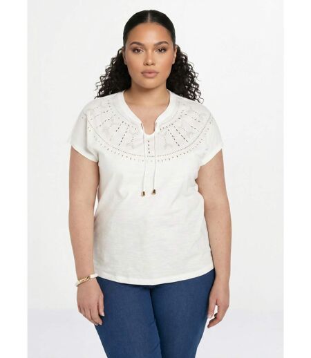 T-shirt court uni clouté maille flammée