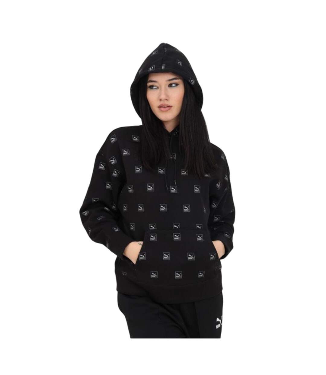 Sweat À Capuche Motif/style Imprimé Intégral Love Femme Noir Puma-1