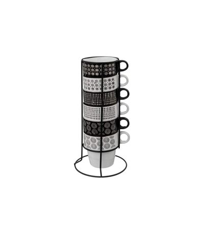 Lot de 6 Mugs sur Rack Ethnik 26cl Noir & Blanc