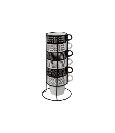 Lot de 6 Mugs sur Rack Ethnik 26cl Noir & Blanc