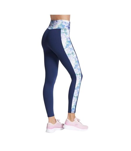Womens/ladies Gowalk Seascape Floral High Waist Leggings Purple Turquoise Skechers