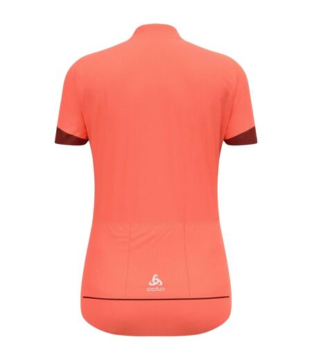Womens/ladies Colour Block Regular Cycling Jersey Coral Odlo