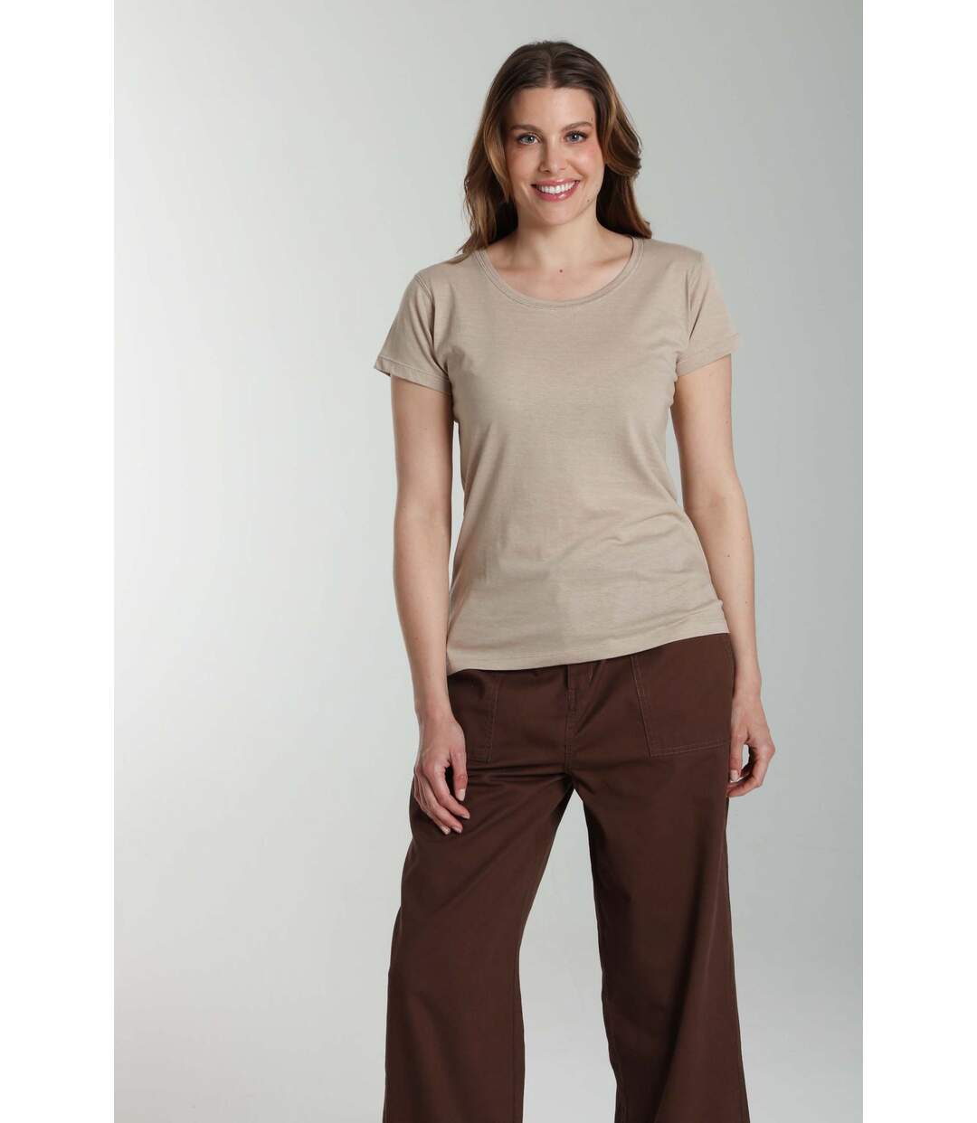 Tee shirt col rond manches courtes femme Marine Taupe Clair | Gerard Pasquier-1