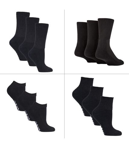 12 Pair Pack Diabetic Socks All Year Round Bundle Set | IOMI | Extra Wide Socks for Swollen Ankles, Legs & Feet | Crew Ankle Trainer Diabetic Socks in Cotton & Bamboo