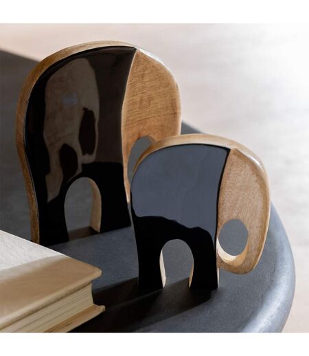 Lot de 4 Statuettes en Bois Éléphants 27cm Noir