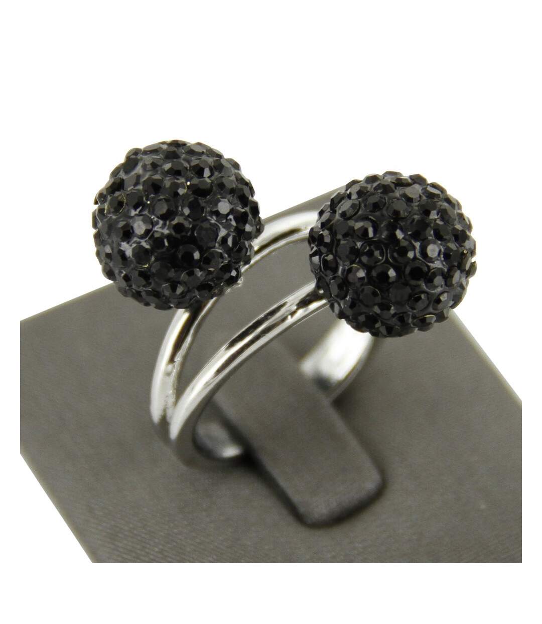 Bague Femme Boules Ornées Strass Noirs DAPHNEE-1