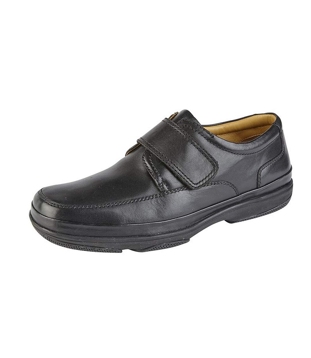 Chaussures élégante en cuir pour pied large homme noir Roamers