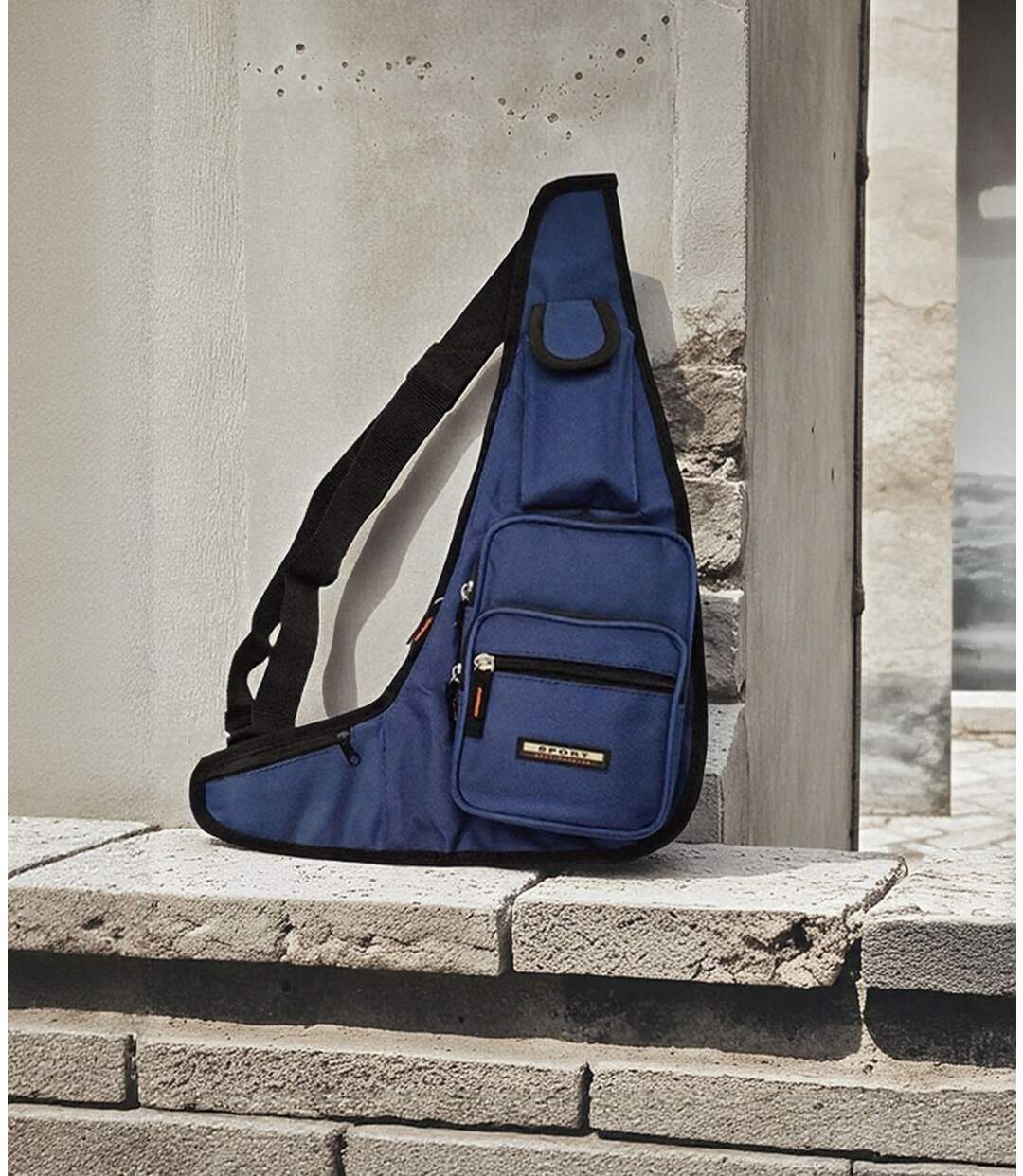 Sacoche Multi-Poches pour Homme - Sac Bandoulière en Nylon Bleu-2