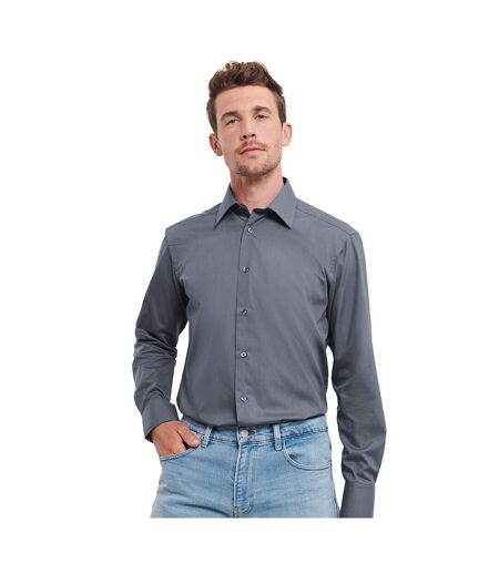 Russell Collection Mens Polycotton Easy-Care Long-Sleeved Formal Shirt (Convoy Gray)
