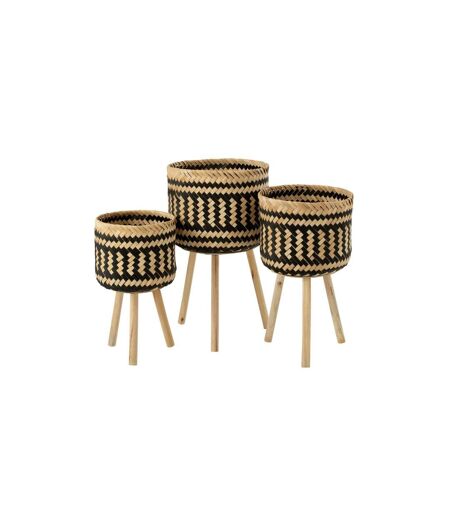 Lot de 3 Cache-Pots sur Pied Baudoin 66cm Naturel & Noir