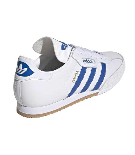 Childrens/kids Samba Super Leather Trainers White Blue Adidas