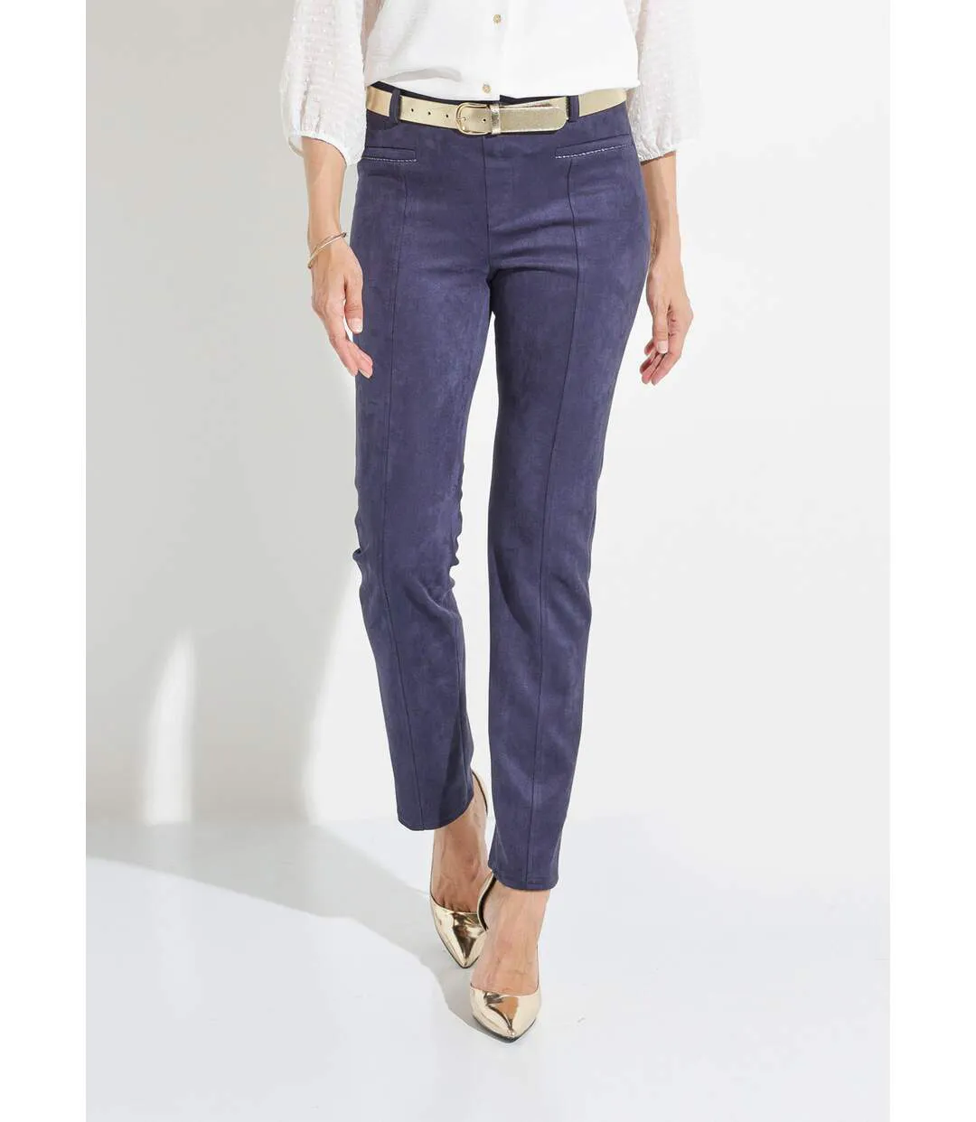 Pantalon droit suédé effet ventre plat-1