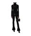 Womens/ladies Eyelets Mock Neck Top Black Off White-3