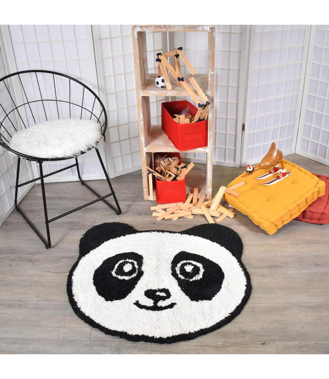 Tapis enfant Lavable 30° en coton motif animaux PANDA-2