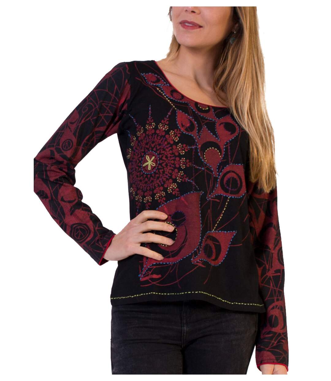 Top en coton JOURDAN ethnique rouge Coton Du Monde-1