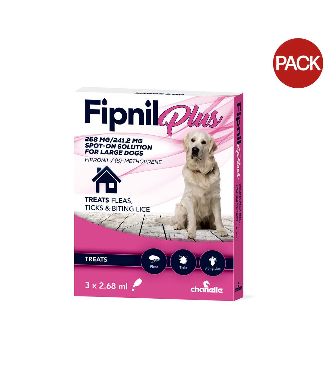 Pack of 3  Fipnil plus dog flea treatment  one size white/pink Chanelle-1