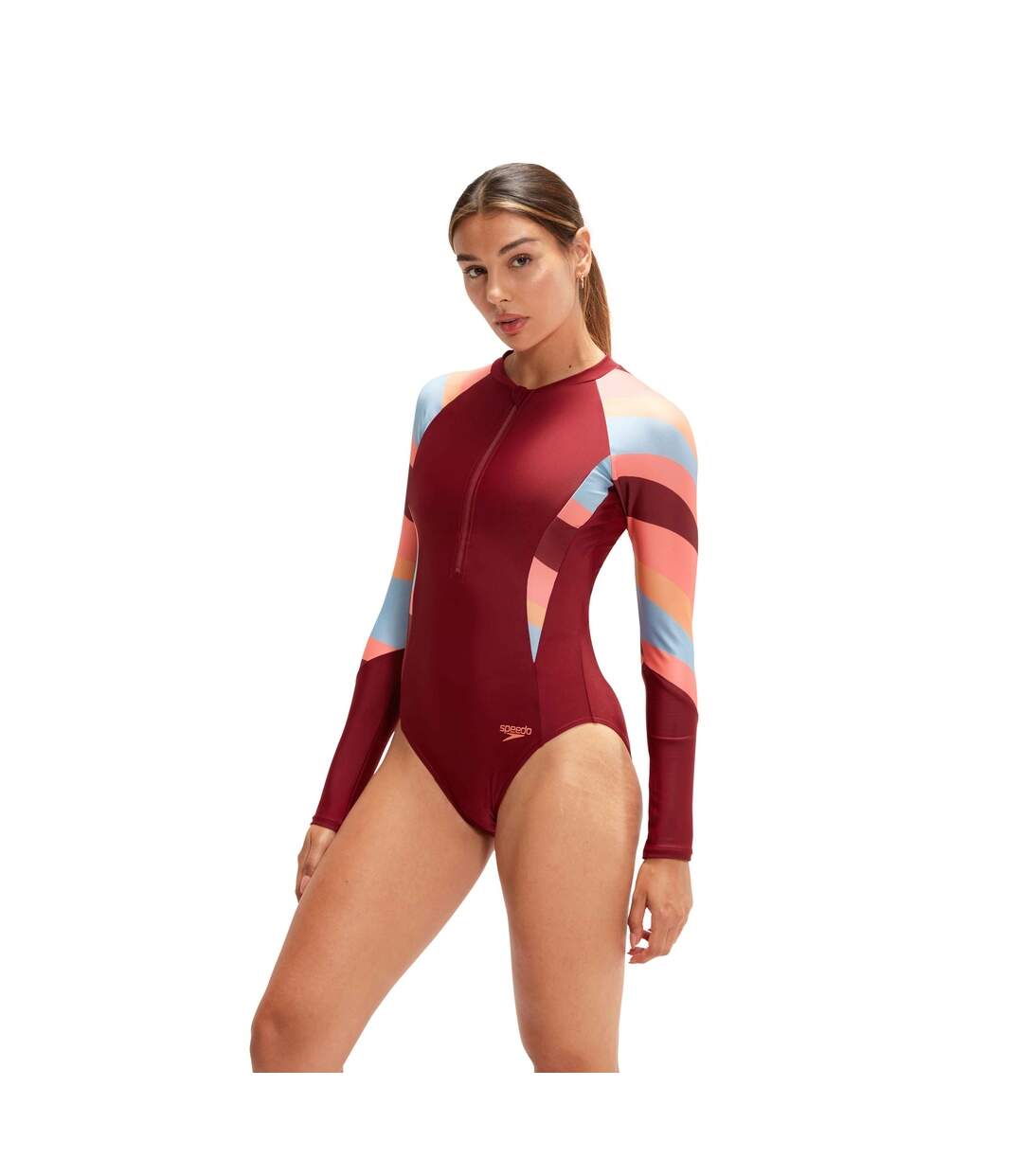 Womens/ladies long-sleeved one piece swimsuit red/orange Speedo