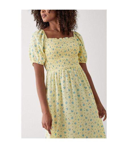 Womens/ladies Ditsy Print Shirred Midi Dress Yellow Dorothy Perkins
