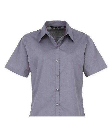 Short Sleeve Poplin Blouse / Plain Work Shirt Steel Premier