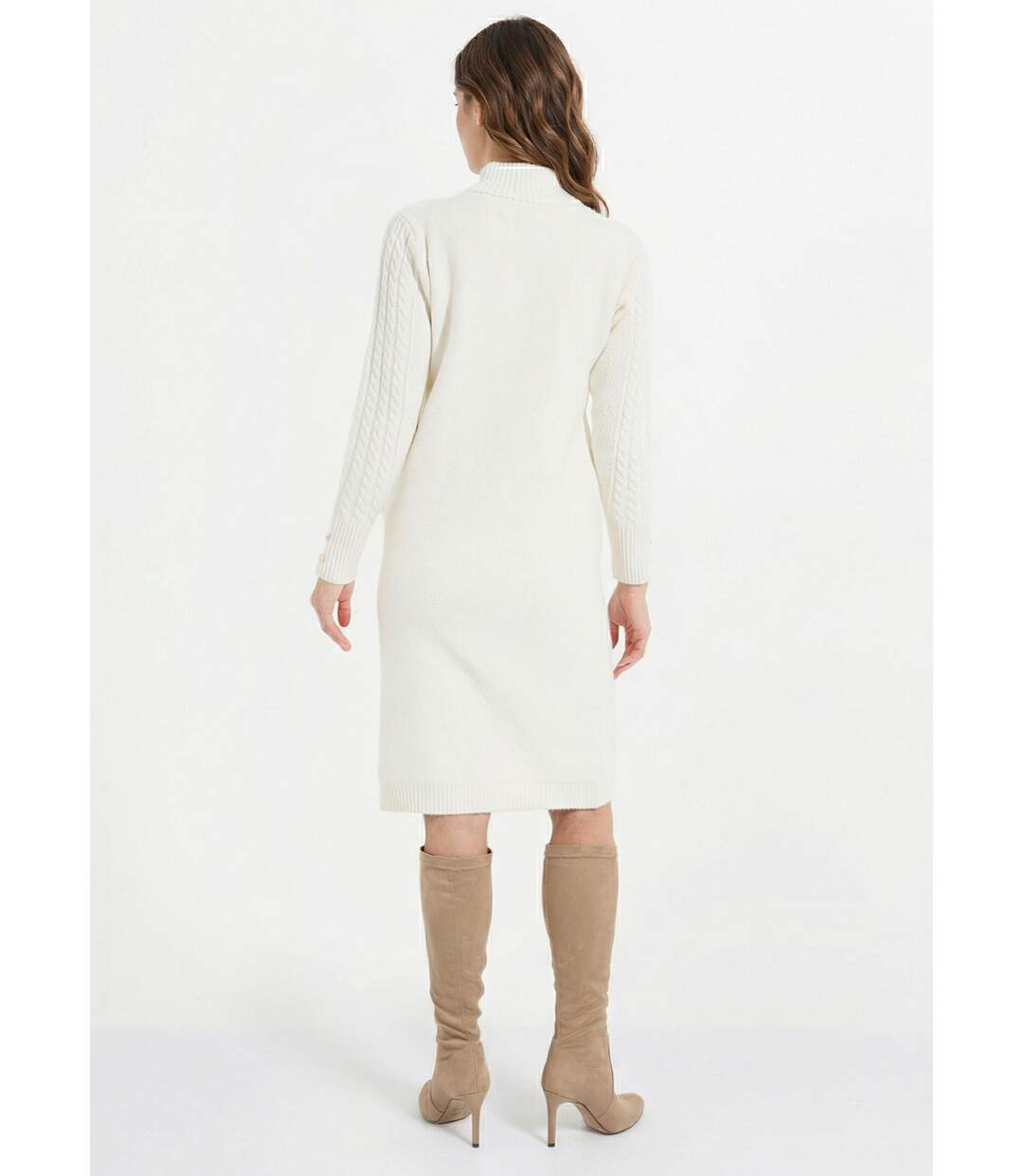 Robe-pull courte tricot uni col rond-2