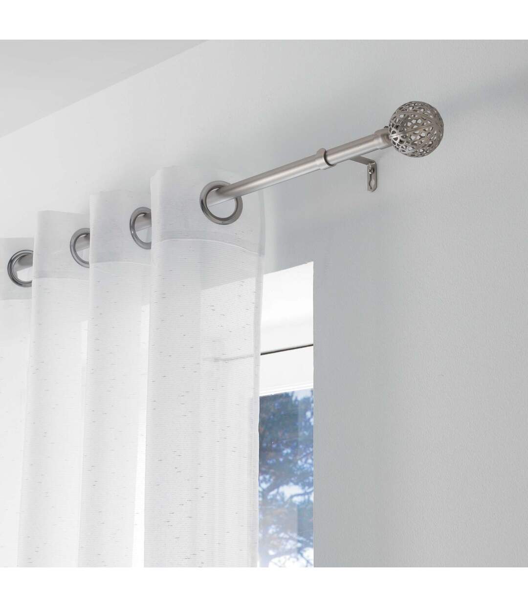 Kit de tringle à rideaux extensible Sphère - L120 /L210 cm - Chrome-2