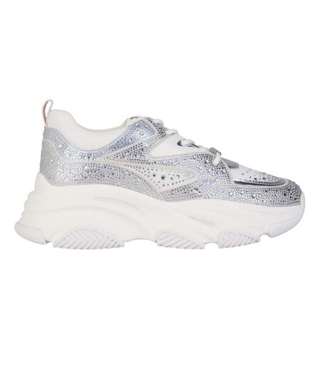 Womens/ladies Privy Embellished Trainers Coin Silver Steve Madden