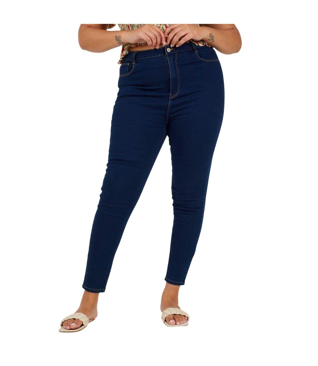 Womens/ladies High Rise Skinny Jeans Mid Blue Brave Soul-2