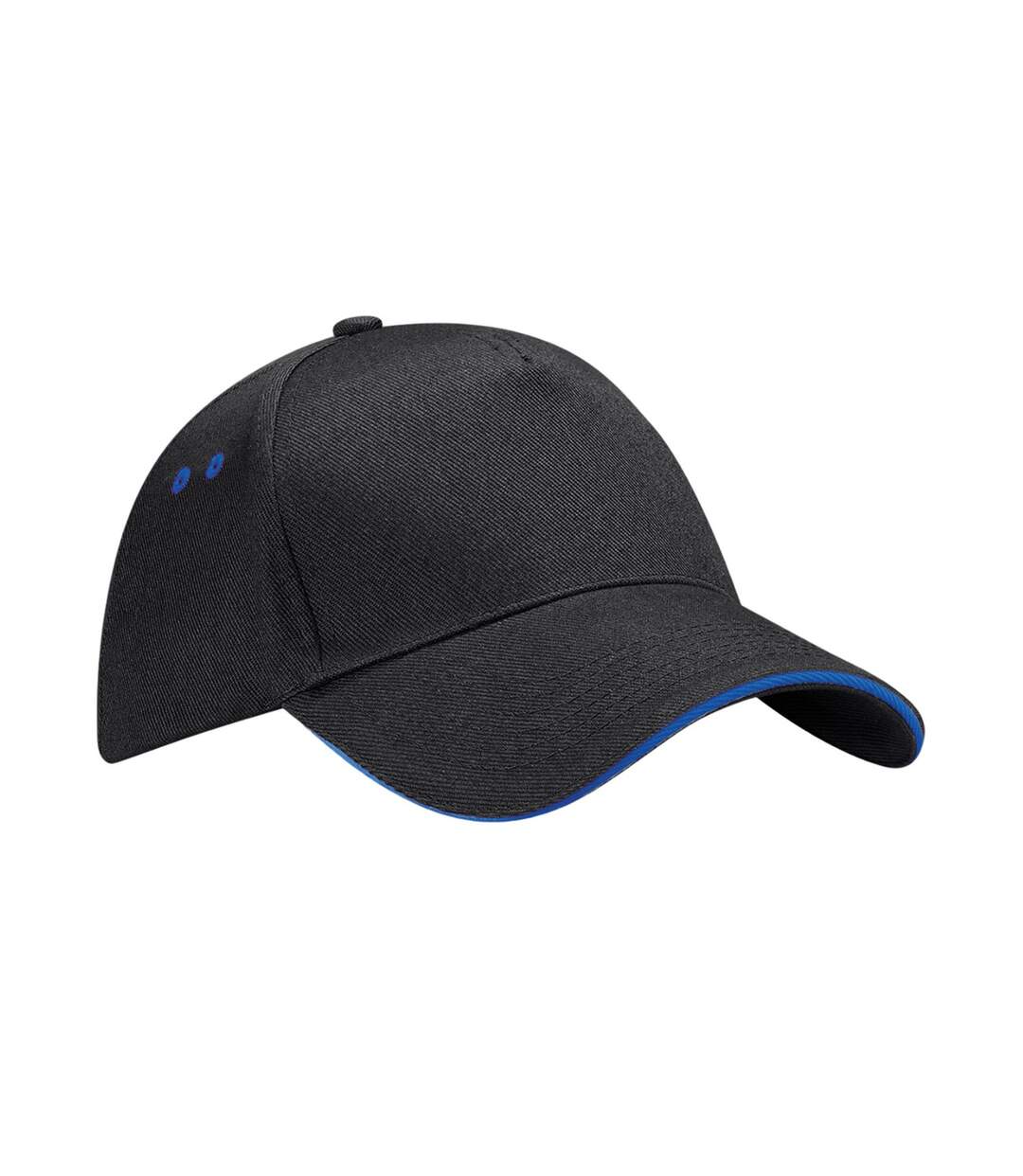 5 Panel Sandwich Peak Baseball Cap Black Bright Royal Blue Beechfield-1