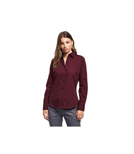 Premier Womens/Ladies Poplin Long Sleeve Blouse / Plain Work Shirt (Burgundy) - UTRW1090