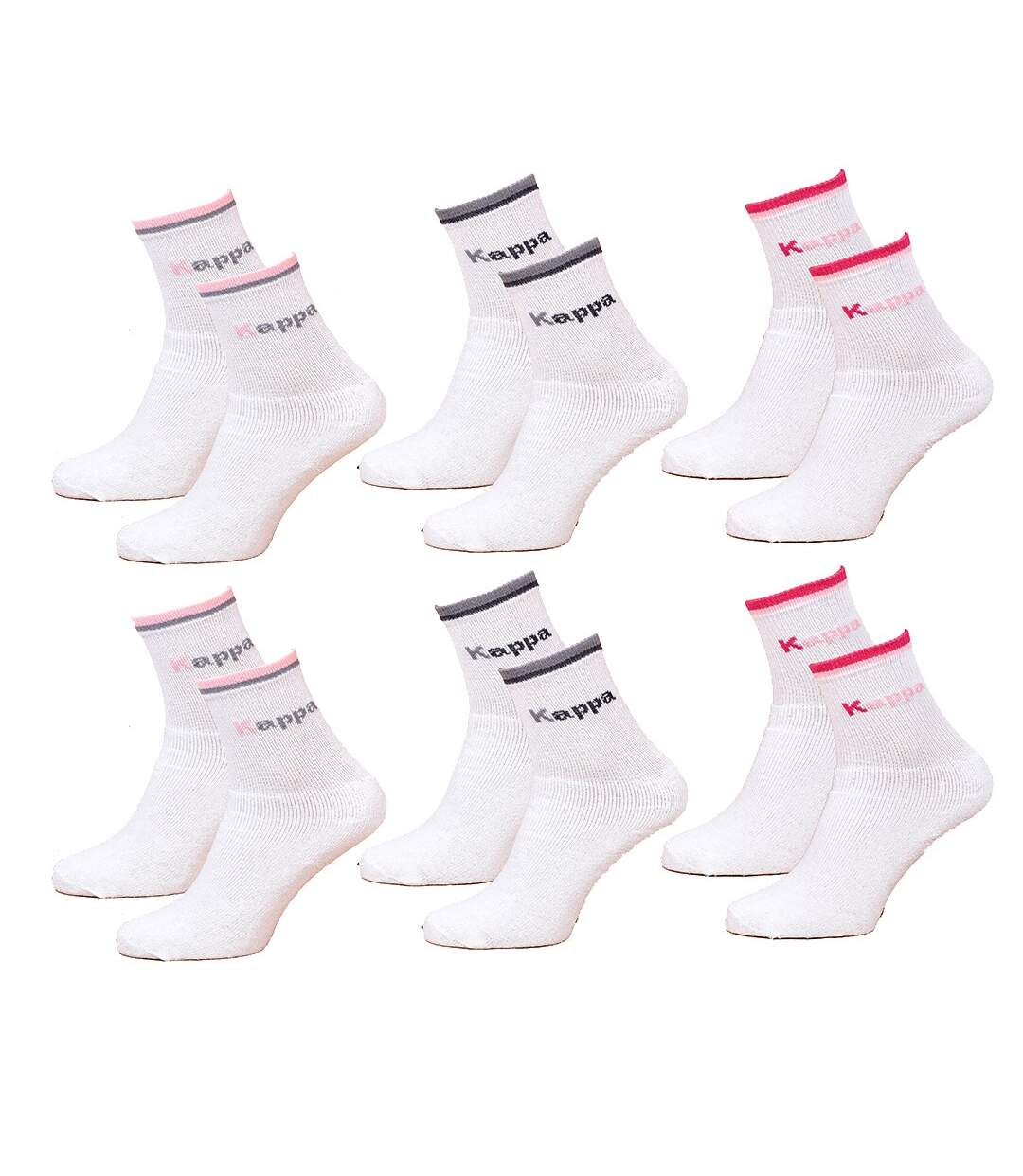 Chaussettes Femme KAPPA Modèle Tennis -Assortiment modèles photos selon arrivages- Pack de 6 Paires Tennis Blanches-1