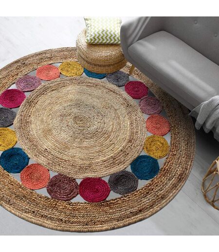 Tapis rond fait à la main en jute motif géométrique RONDA