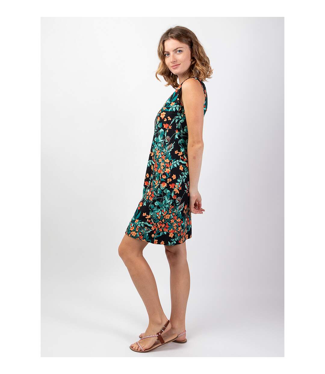 Robe coton femme été MARLA motif fleuri noir Coton Du Monde