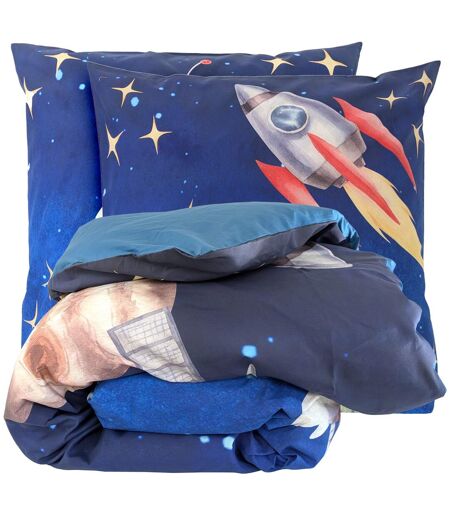 Parure de lit en percale de coton THOMAS bleu