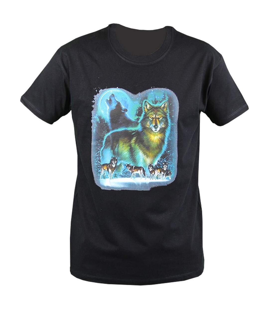 T-shirt homme manches courtes - Loups - 10540 - noir