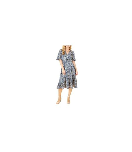 Womens/ladies Animal Print Skater Dress Blue Yumi