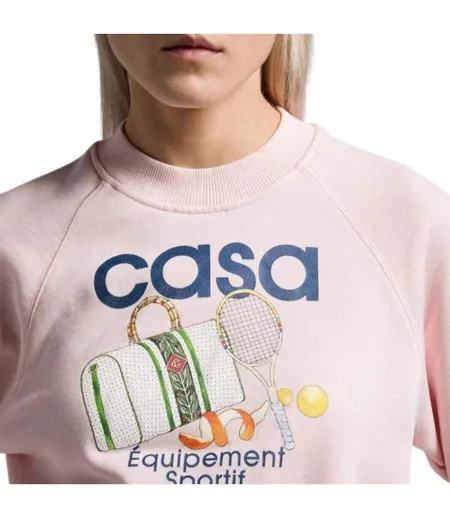 Womens/ladies Printed Cropped Long-sleeved Sweatshirt Pink Casablanca