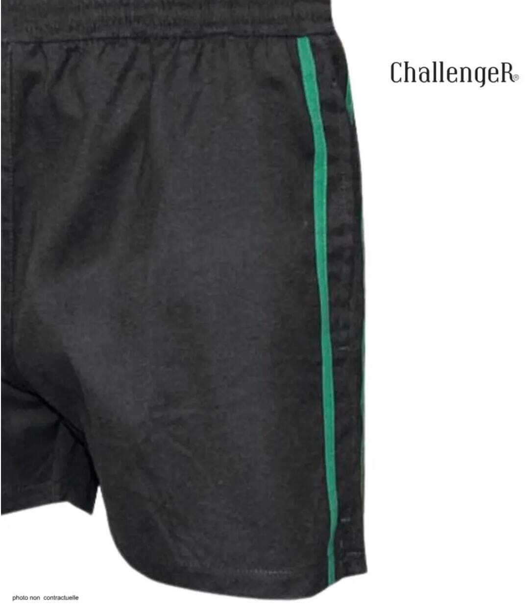 Short homme CHALLENGER 8L noir avec bande verte : le short en coton ultra-confortable spécial moisson-4