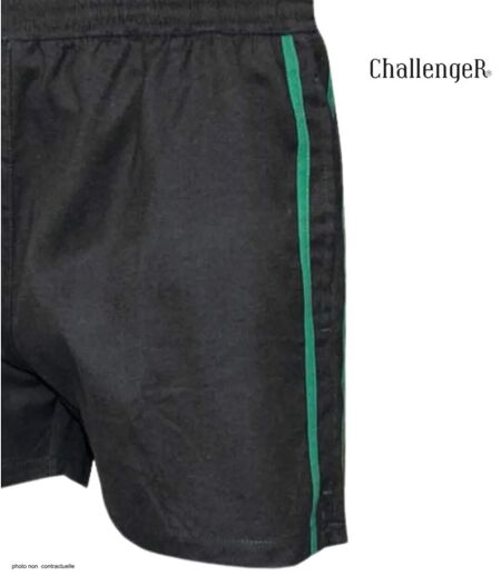 Short homme CHALLENGER 8L noir avec bande verte : le short en coton ultra-confortable spécial moisson