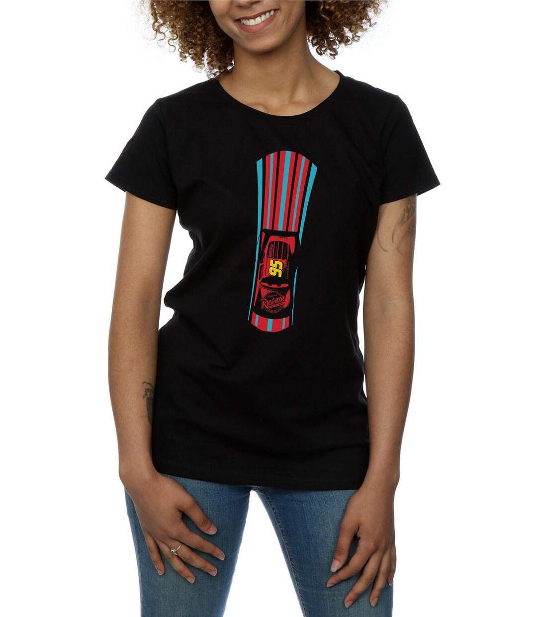Disney - T-shirt CARS LIGHTNING MCQUEEN STRIPES - Femme (Noir) - UTBI13738-3