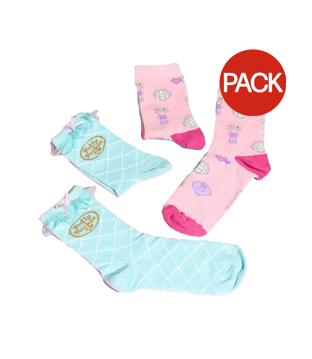 Pack Of 2  Unisex Adult Crew Socks  Blue Pink Polly Pocket-2