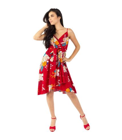 Robe courte chic fines bretelles cache cœur TESSA fleurie rouge Coton Du Monde